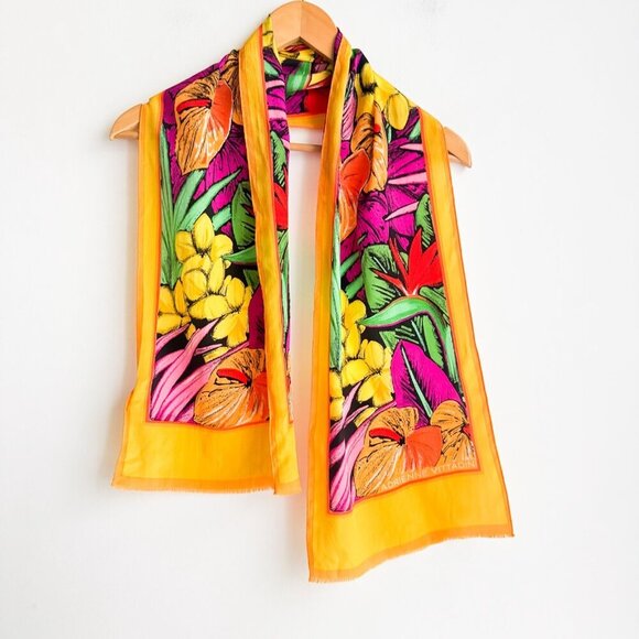 Adrienne Vittadini Floral Vibrant Colours Long Rectangular Silk Scarf - Picture 2 of 3
